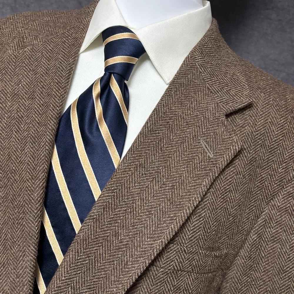 Vintage Land End Sport Coat 44L Brown Lambswool Herringbone Tweed Blazer USA 46L - Picture 1 of 12